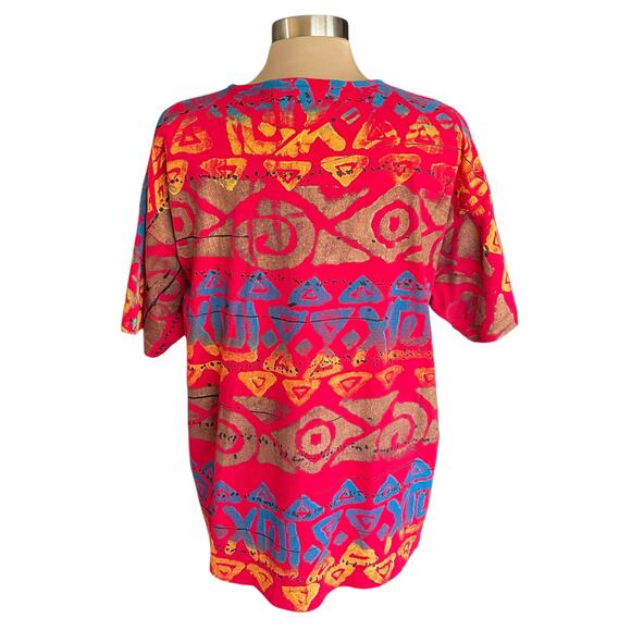 Vintage EZL Red Painted Tribal Design Tee ONE SIZE Casual Short Sleeves Casual - Picture 2 of 6